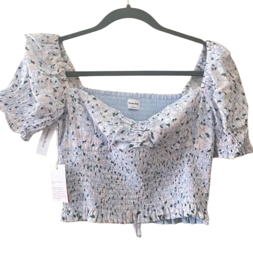 Sunday Best Blue Floral Smocked Blouse size medium